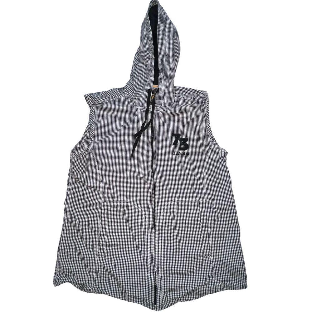 Max Urban Tetris Vest Men XL Hooded Zip Black Plaid 74 Rebel Grunge Skaterboy